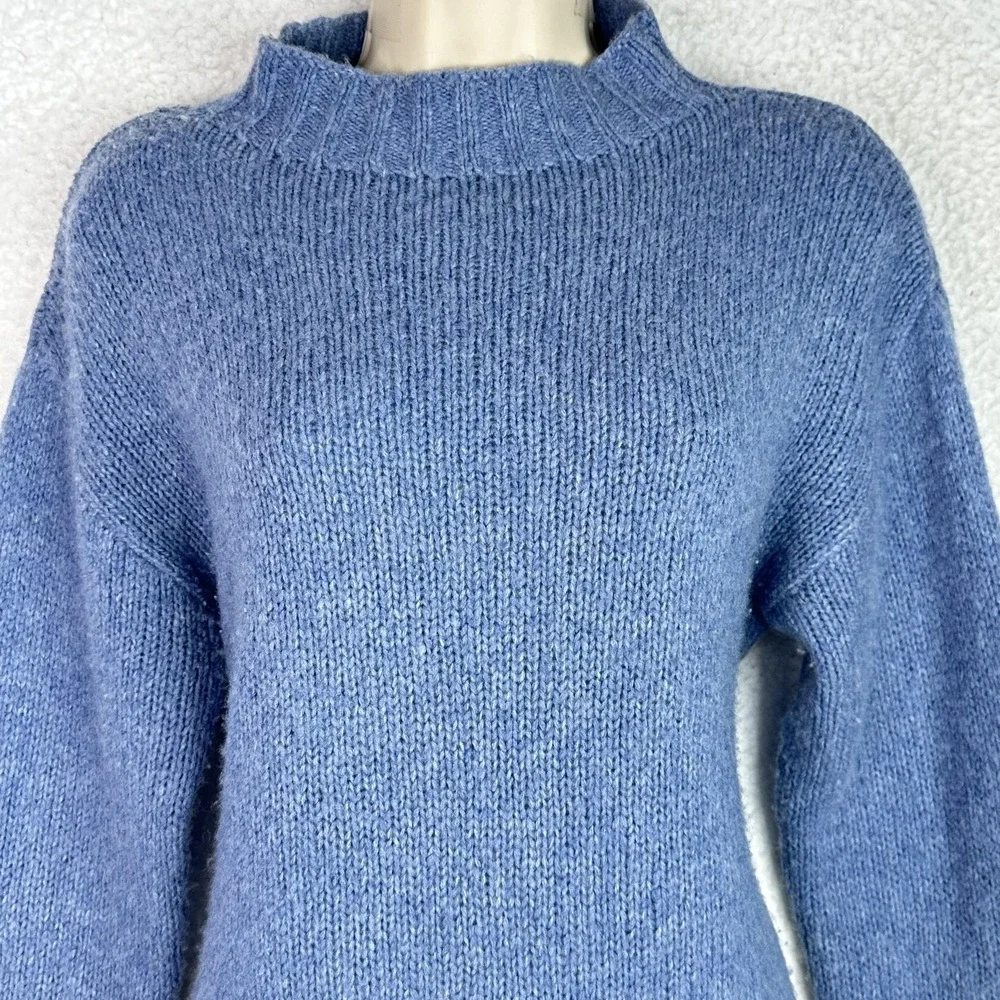 St Agni Wool Cashmere Sweater Open Back‎ Tie Mock Neck Blue XS Minimalist Luxury